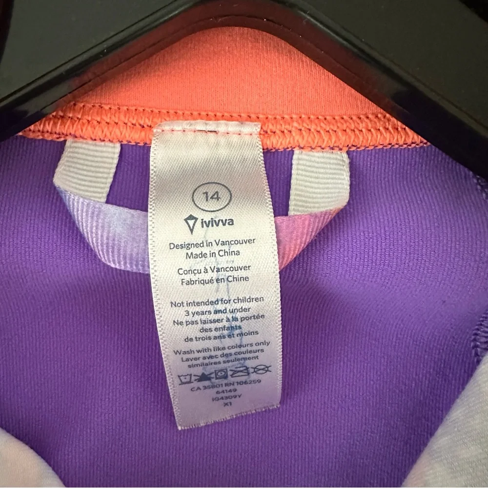 Lululemon Ivivva purple full zip athletic jacket girls‎ size 14